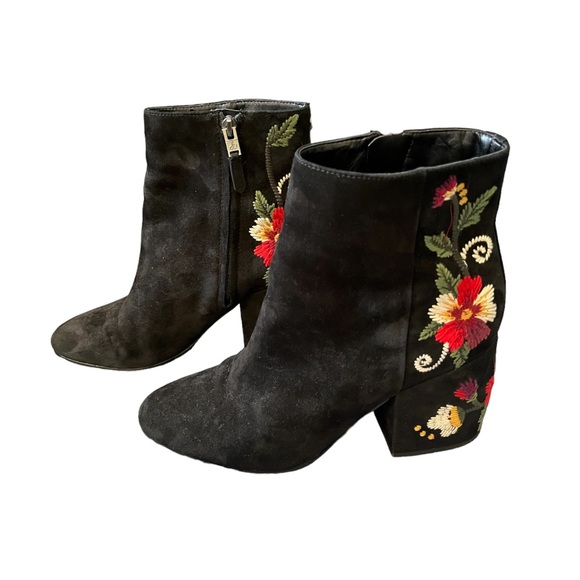 Sam Edelman Floral, Embroidered, Suede + Leather Heel Booties - Picture 9 of 13